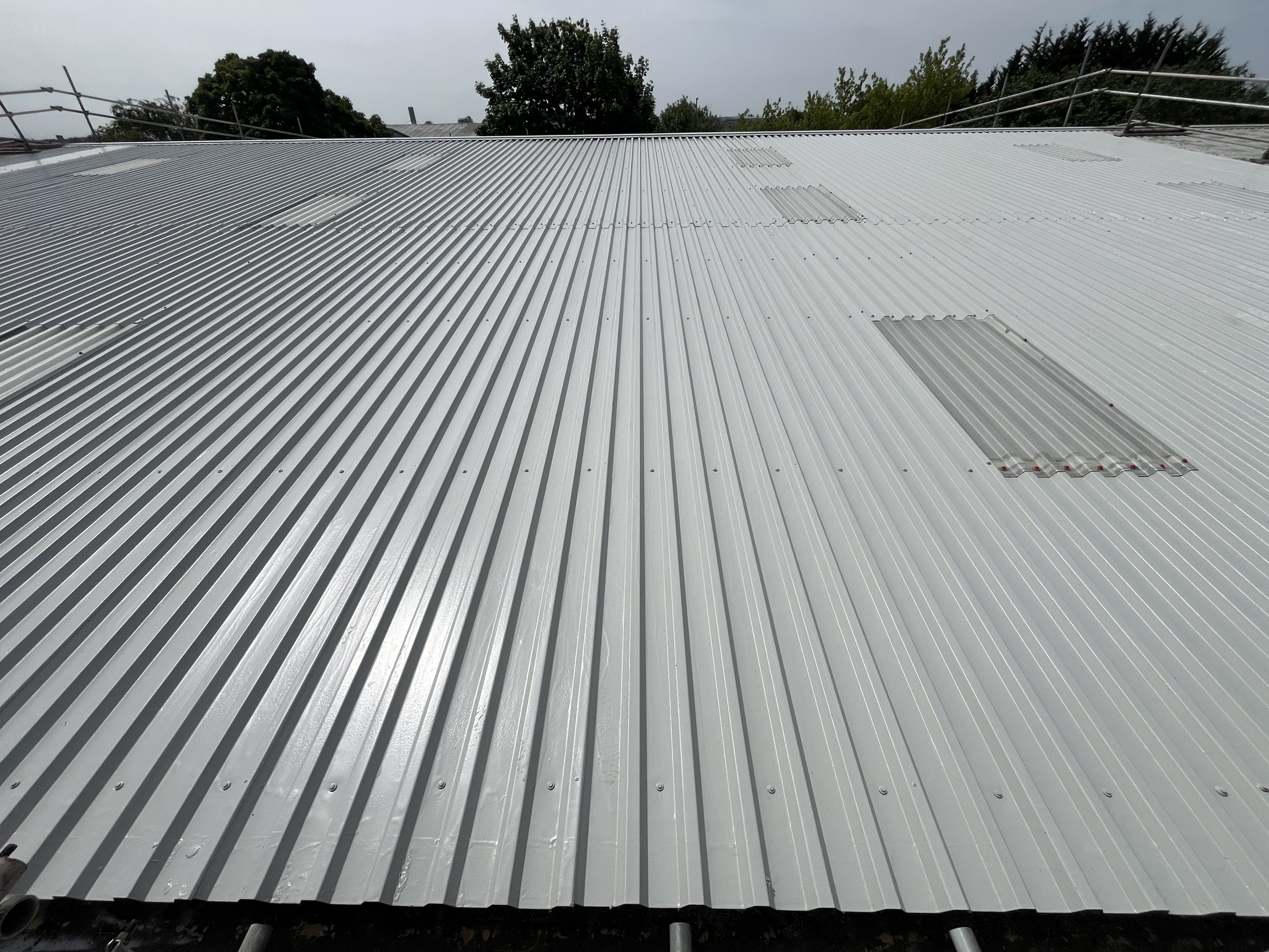 Image showing a steel profiled roof after refurbishment with Liquasil Lite