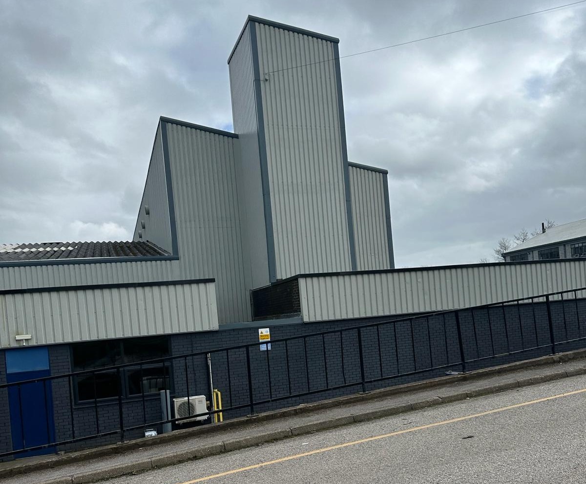 Image showing Liquasil's Cladcoat metal cladding coating system applied to a factory in Barnsley
