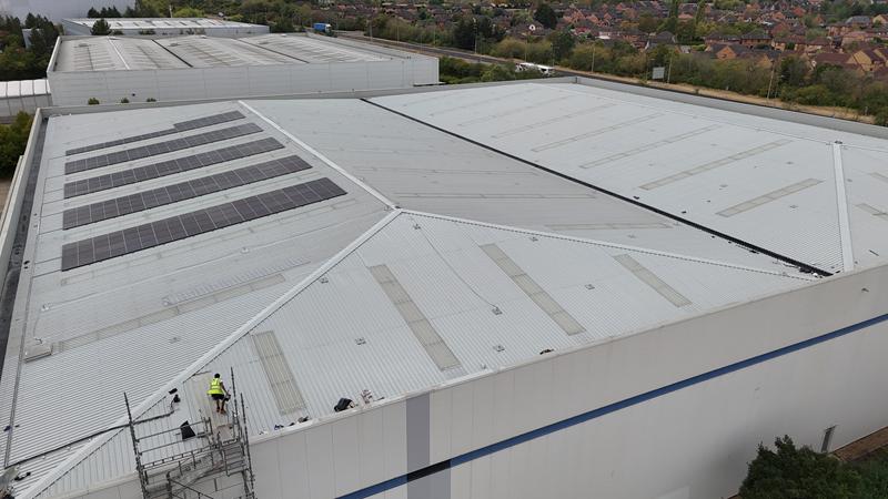 Image showing Liquasil Lite applied to an industrial unit metal roof in Milton Keynes.