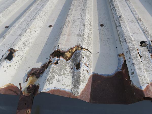 Image showing extensive end-lap corrosion to a profiled metal roof sheet